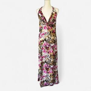 Vintage Leopard Floral Halter Dress